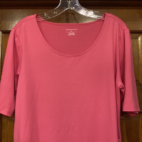 XL Christopher & Banks Pink Short Sleeved Top with Spandex - Picture 2 of 8